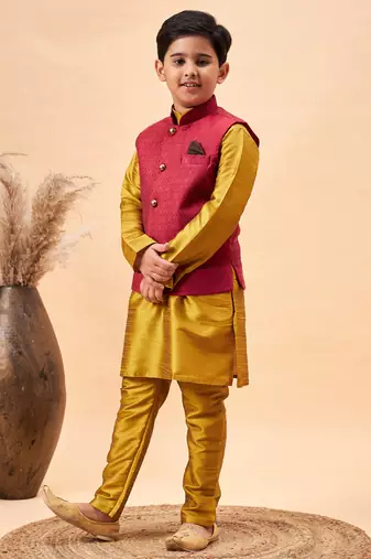mustard jacket, kurta and pyjama set