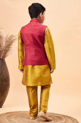 mustard jacket, kurta and pyjama set
