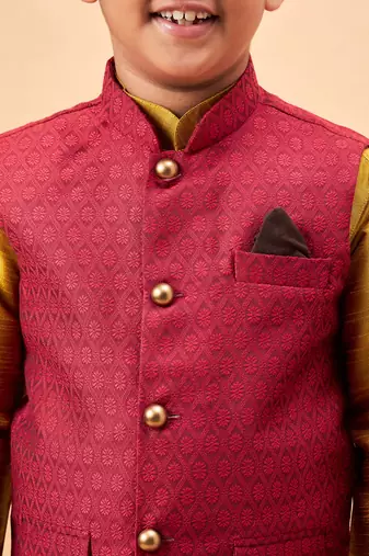 mustard jacket, kurta and pyjama set
