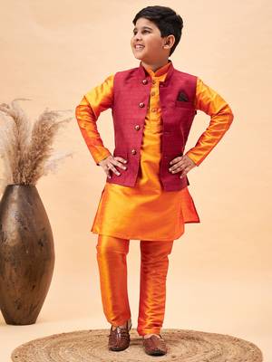 orange jacket, kurta and pyjama set 1