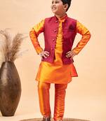 orange jacket, kurta and pyjama set