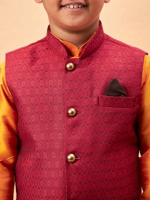 orange jacket, kurta and pyjama set 4