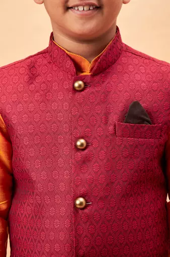 orange jacket, kurta and pyjama set