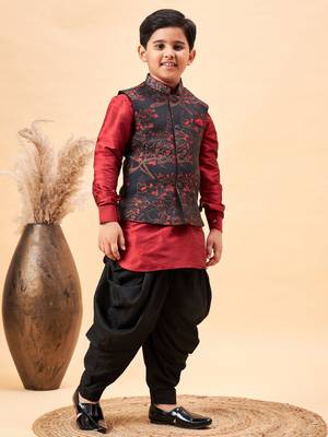 maroon nehru jacket, kurta and dhoti set 2