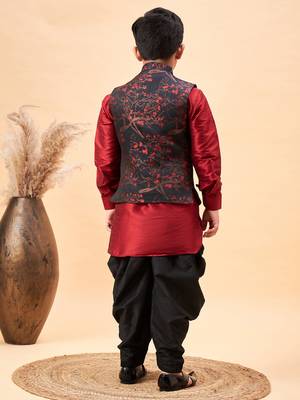 maroon nehru jacket, kurta and dhoti set 3