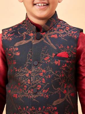 maroon nehru jacket, kurta and dhoti set 4