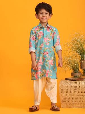 multicolor base aqua kurta patiala set 1