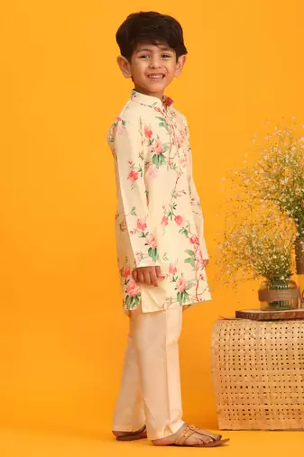 multicolor base yellow kurta pyjama set