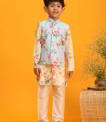 multicolor base yellow jacket, kurta and pyjama set