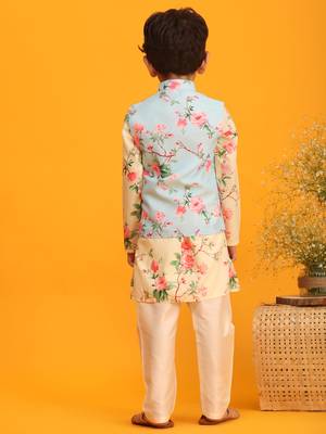 multicolor base yellow jacket, kurta and pyjama set 3
