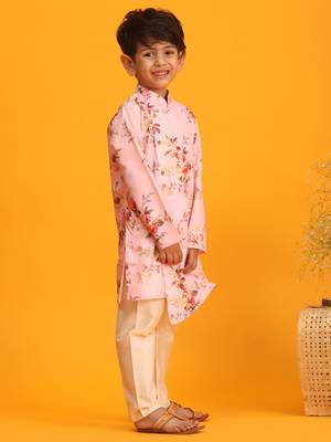  boys' multicolor base pink kurta pyjama set 2