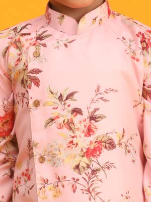  boys' multicolor base pink kurta pyjama set 4
