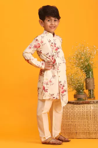 multicolor base cream kurta pyjama set