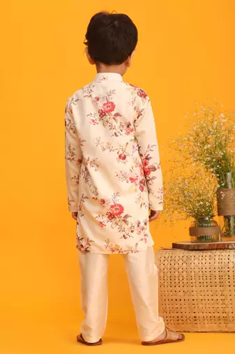 multicolor base cream kurta pyjama set