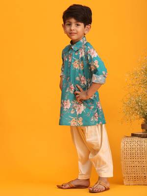 multicolor base turquoise kurta patiala set 2
