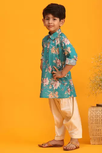 multicolor base turquoise kurta patiala set
