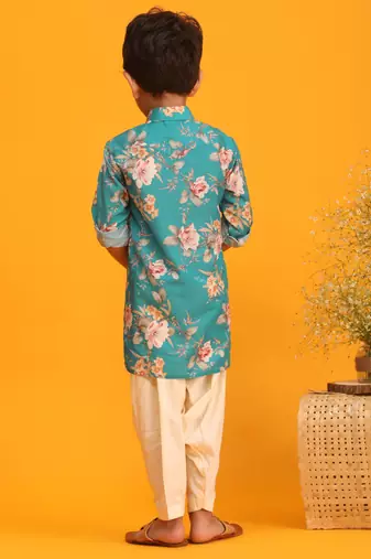 multicolor base turquoise kurta patiala set