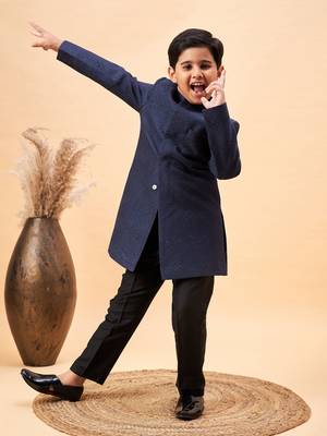 navy blue and black sherwani set 1