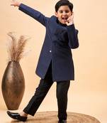 navy blue and black sherwani set