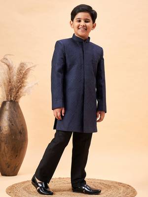 navy blue and black sherwani set 2