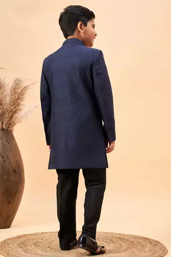 navy blue and black sherwani set