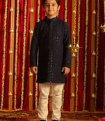 navy blue and white kurta pyjama set