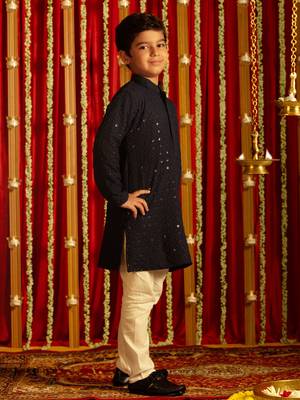 navy blue and white kurta pyjama set 2