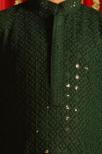 green and white kurta pyjama set
