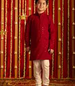 maroon and white kurta pyjama set