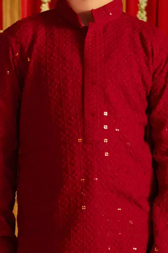 maroon and white kurta pyjama set