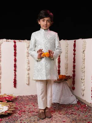 grey and cream sherwani set 1