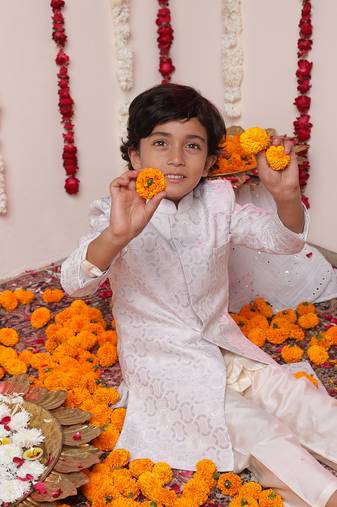 purple and cream sherwani set