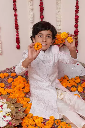  boys' purple and cream sherwani set