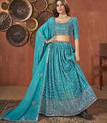 Firozi Color Georgette Semi stitched Lehenga & Unstitch Blouse with Dupatta