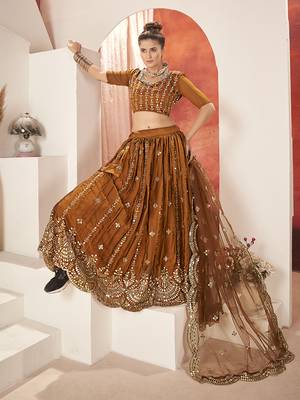 Radiant Mustard Yellow Silk Semi Stitched Lehenga & Unstitch Blouse with Dupatta 1