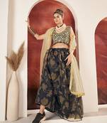 Black Organza Printed Semi stitched Lehnega & Unstitch Blouse with Dupatta