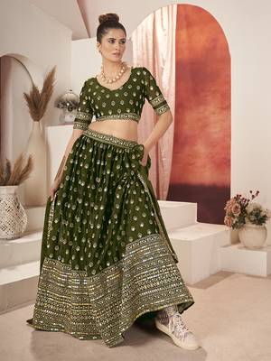 Green Silk Semi Stitched Lehenga & Unstitch Blouse with Dupatta 1