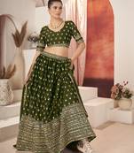 Green Silk Semi Stitched Lehenga & Unstitch Blouse with Dupatta