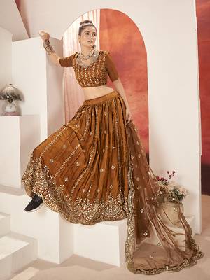 Radiant Mustard Yellow Silk Semi Stitched Lehenga & Unstitch Blouse with Dupatta 2