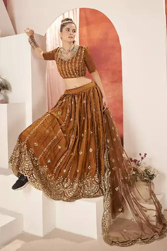 Radiant Mustard Yellow Silk Semi Stitched Lehenga & Unstitch Blouse with Dupatta