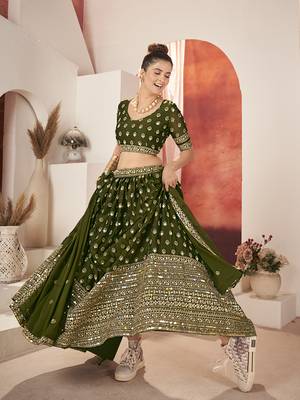 Green Silk Semi Stitched Lehenga & Unstitch Blouse with Dupatta 2
