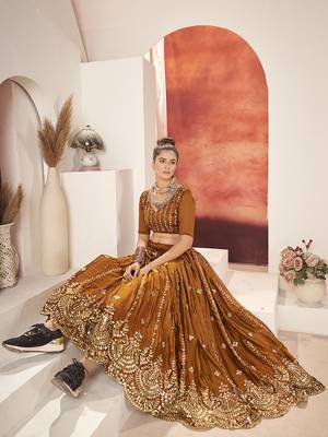 Radiant Mustard Yellow Silk Semi Stitched Lehenga & Unstitch Blouse with Dupatta 3