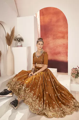 Radiant Mustard Yellow Silk Semi Stitched Lehenga & Unstitch Blouse with Dupatta