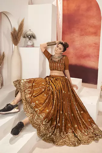 Radiant Mustard Yellow Silk Semi Stitched Lehenga & Unstitch Blouse with Dupatta