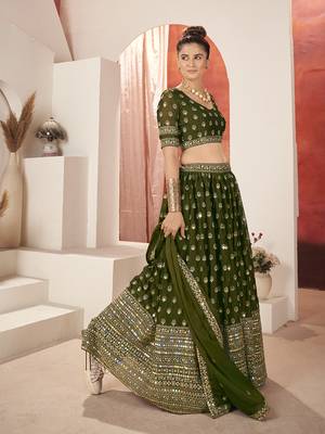 Green Silk Semi Stitched Lehenga & Unstitch Blouse with Dupatta 3