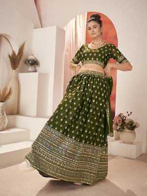 Green Silk Semi Stitched Lehenga & Unstitch Blouse with Dupatta 4