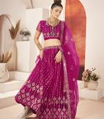 Rani Pink Sequins Embroidered Net Lehenga Choli