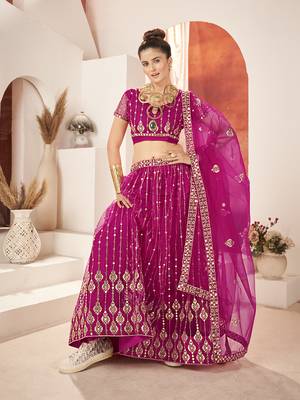 Rani Pink Sequins Embroidered Net Lehenga Choli 2