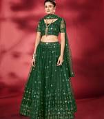 Bottle Green Sequins Embroidered Net Lehenga Choli