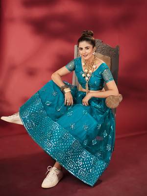 Rama Blue Sequins Embroidered Net Lehenga Choli 4